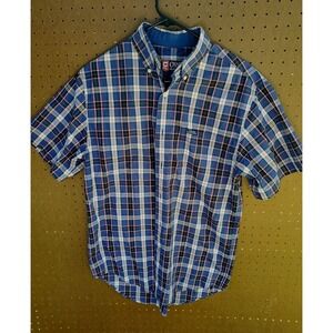 EUC Chaps Ralph Lauren Dress Button up SS Shirt Blue Plaid Size Small Mens
